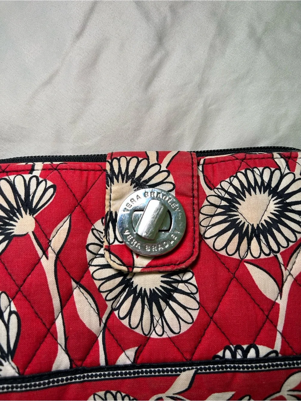 Vera Bradley Red Floral Quilted Turn-Lock Wallet with Zipper Pocket